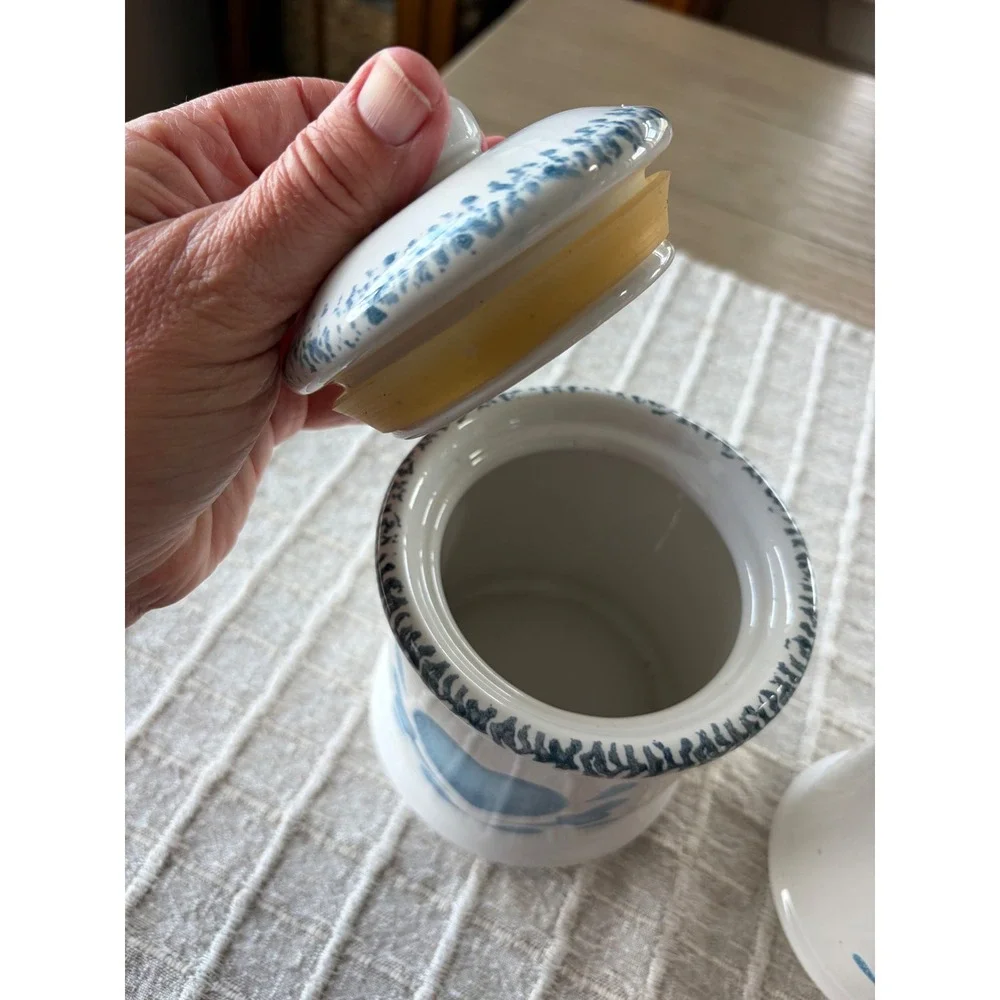 vintage Corelle Blue Hearts stoneware canisters set of two